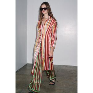 ZARA ZW Collection Striped Shirt Midi Dress Multicolor Size S | NWT